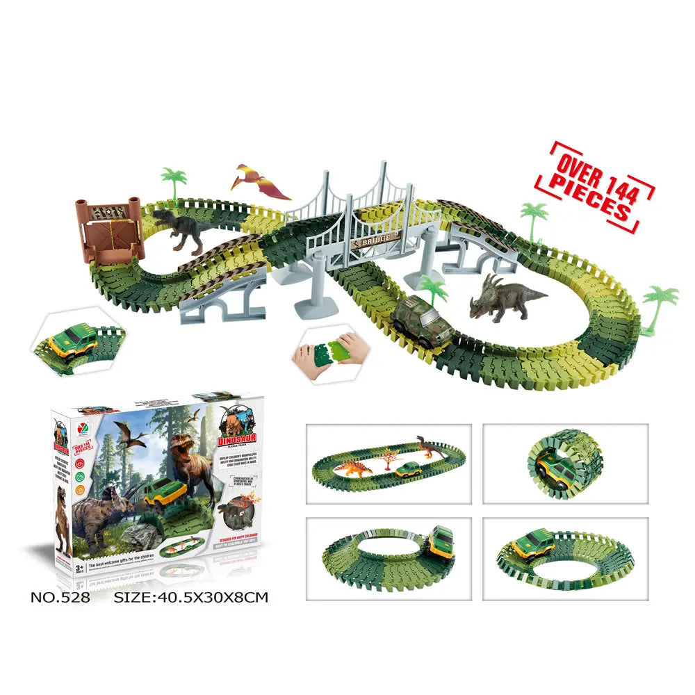 Dinosaur Railway Car Kids Track Racing Track Toys Set Bend Flexible Race Track Flash Light Car Educational Toys for Kids Gifs