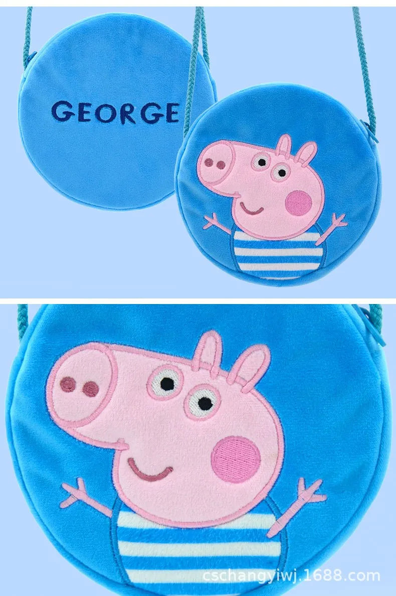 16cm/6.29in Peppa Pig Figure Plush Rounded Backpack Toys George Kindergarten Cartoon Shoulder Bag Coin Purse Children's Gift