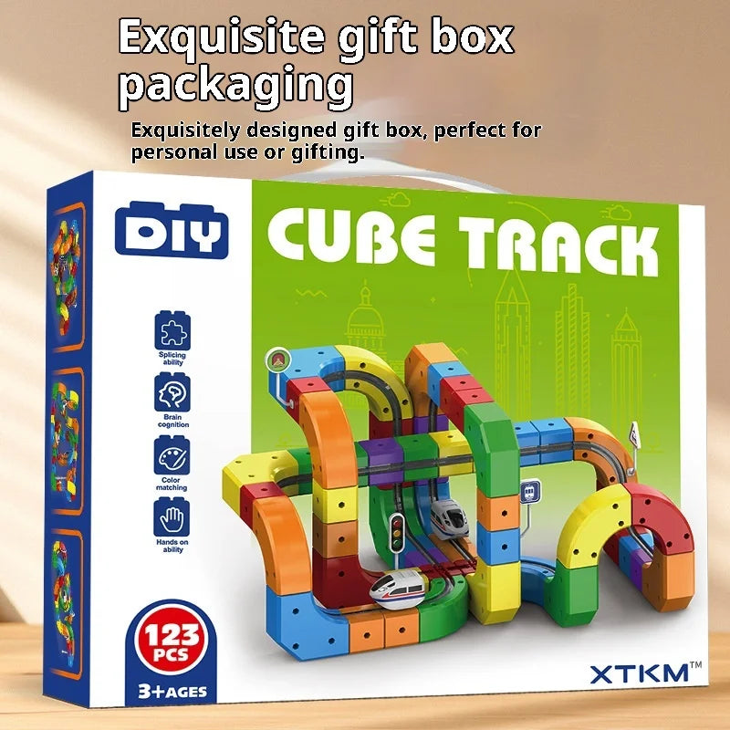 Electric Magnetic Track Set STEM Building Toy 100+ Pieces With Anti-Gravity Vehicles Diy Creative Railway Model For Kids Gifts