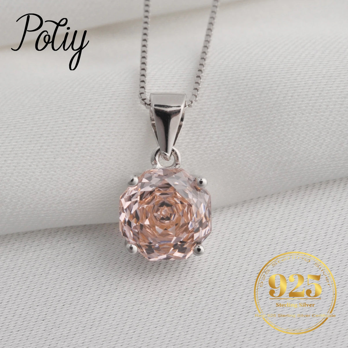Potiy 2ct Morganite Pink Octagon Rose Cut Pendant Necklace No Chain Cubic Zirconia 925 Silver Jewelry Gift