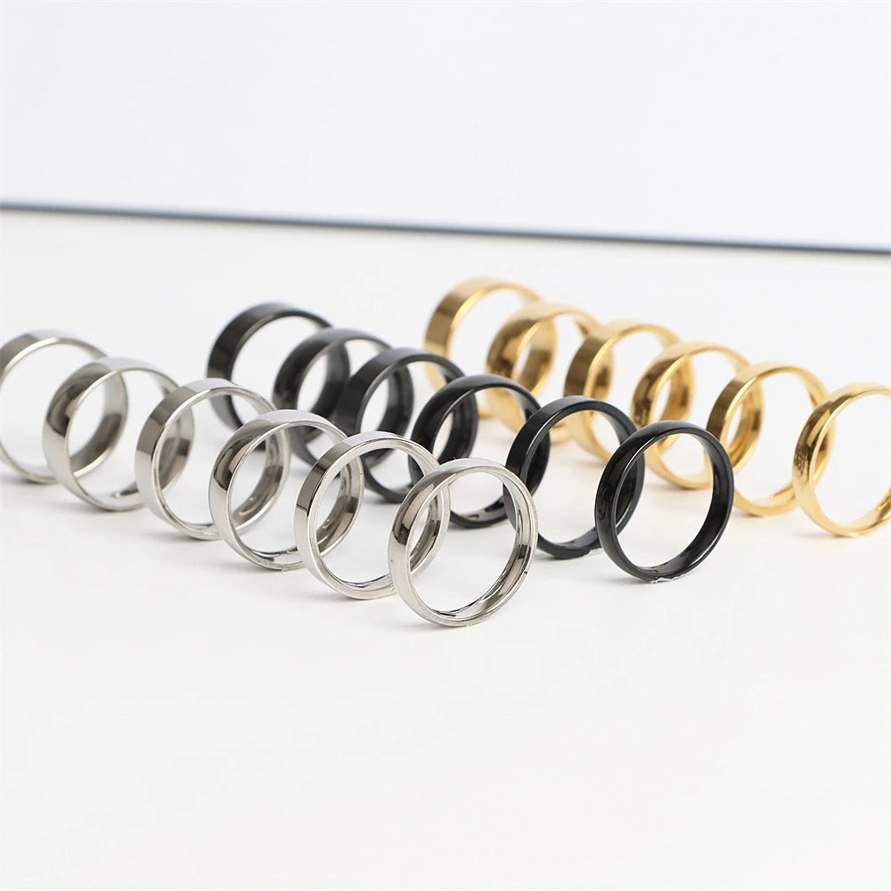 50Pcs/Lot Wholesale Smooth Stainless Steel Ring For Men Women Party Wedding Finger Jewelry Accessories Mix Width 2/4/6/8mm