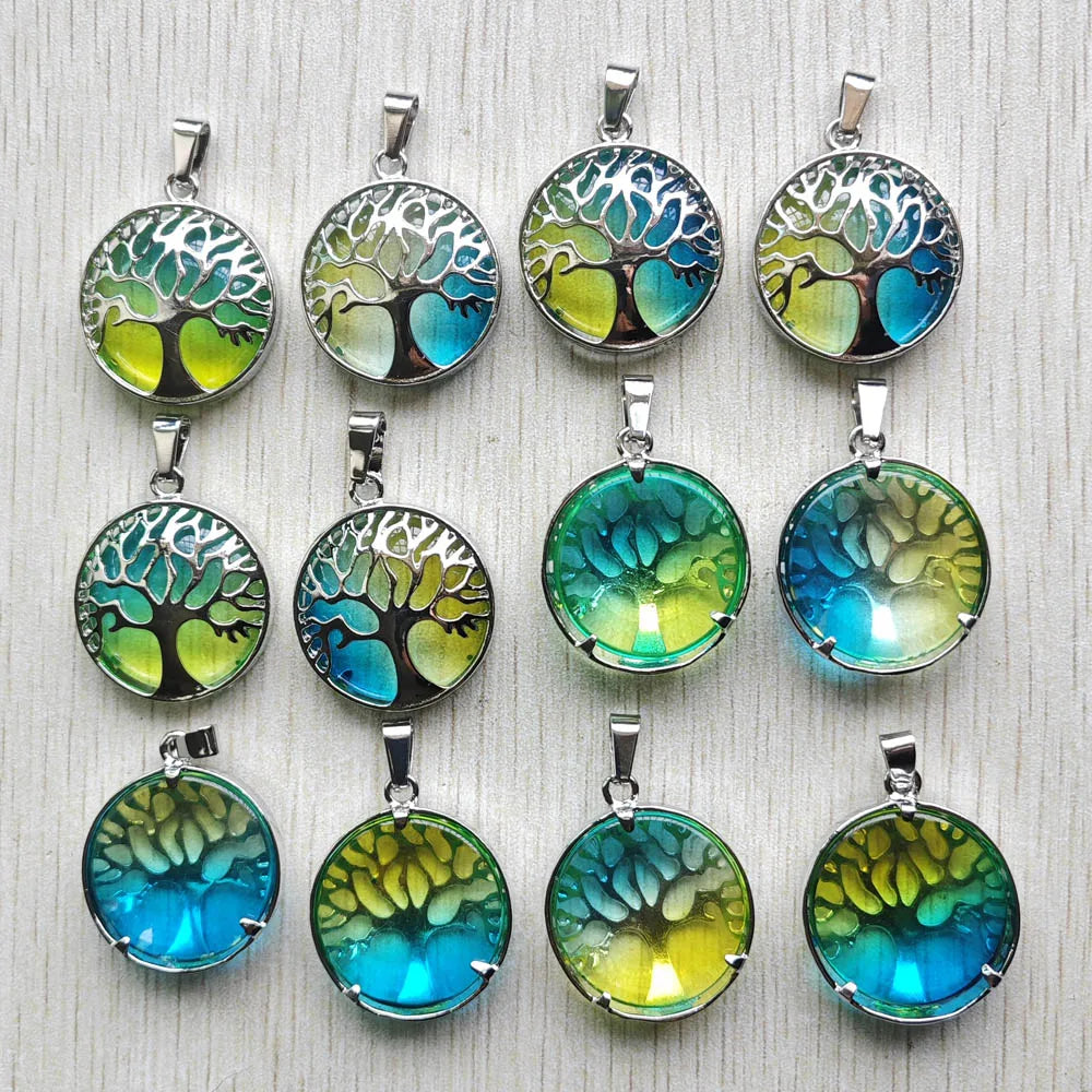 Wholesale 12pcs/lot Fashion Natural Stone Alloy Tree of Life Mix Pendants for Necklaces Jewelry Accessories Making Fast Shipping