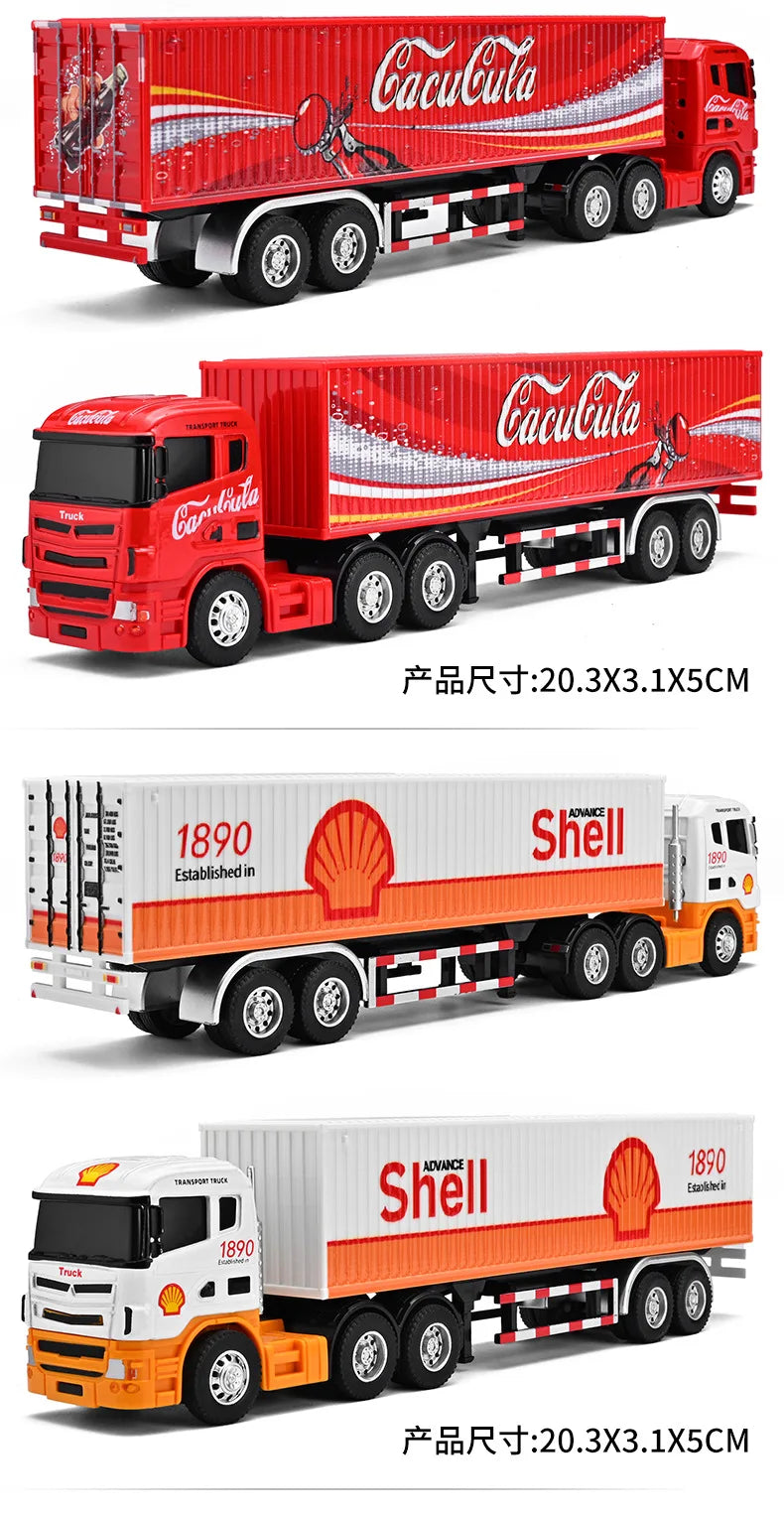 1:64 Small Trailer Container Truck Gulf Version Simulation Alloy Car Model Ornament Toy Collect Boys' Toys Gifts