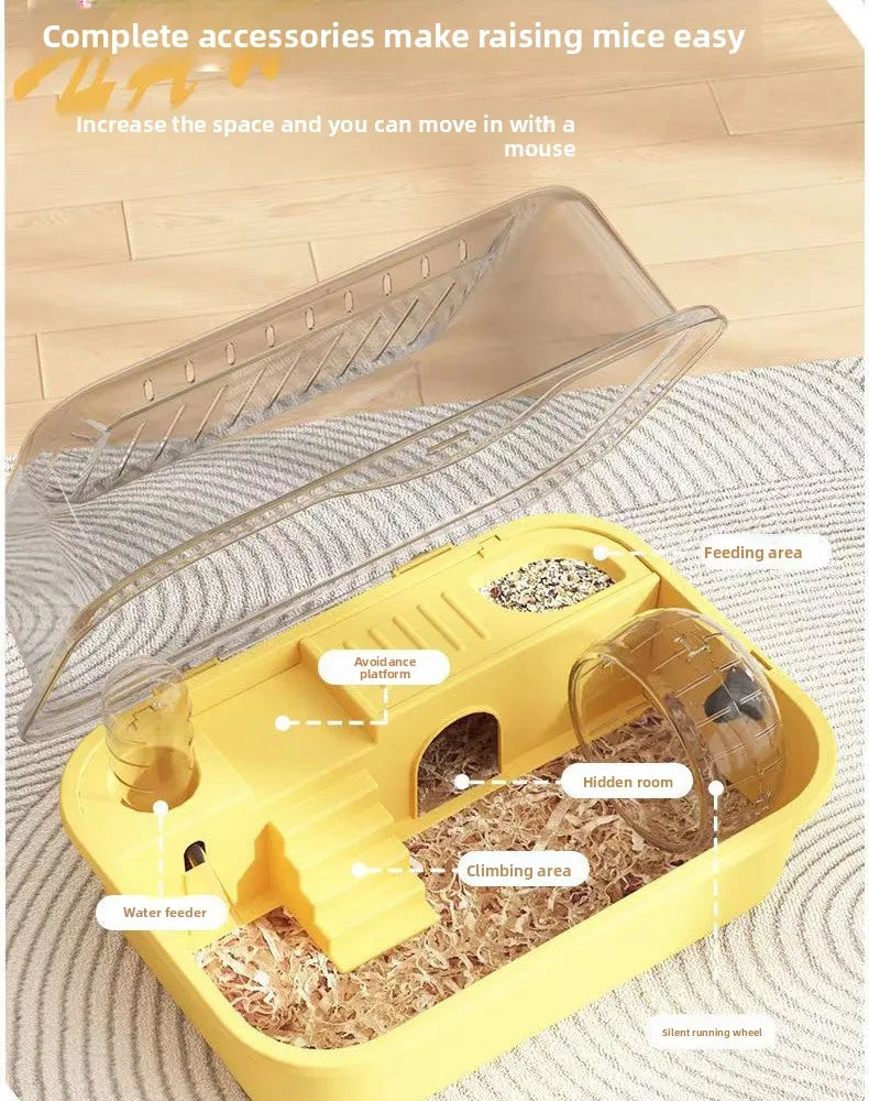 Plastic Hamster Cage, Transparent Panoramic View, Luxury Villa for Golden Hamsters, Double-Layered
