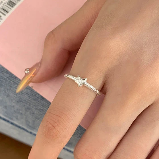 Sam Panda 925 Sterling Rings for Women Fashion Geometric Handmade Irregular Gold Star Ring Simple Fine Jelwery  Christmas Gift