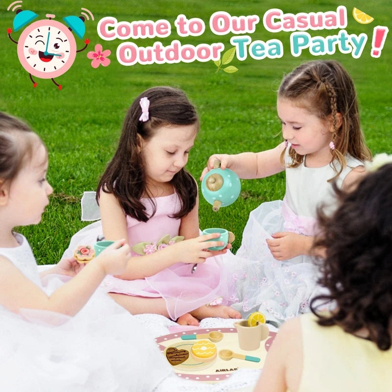Girls Toys Wooden Afternoon Tea Set Children's Toy Kitchen  Pretend Play Set Toaster Coffee Maker Ice Cream Kids Educational Toy