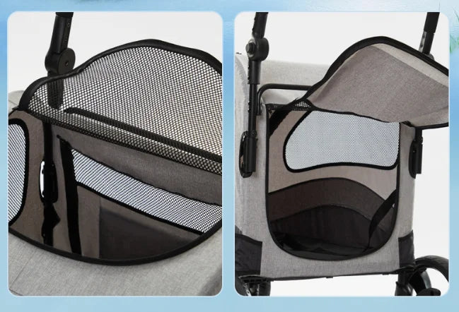Large Pet Stroller 4 Wheels Dog Carrier with Brakes Portable Puppy Travel Strollers with Breathable Windows Adjustable for Cats