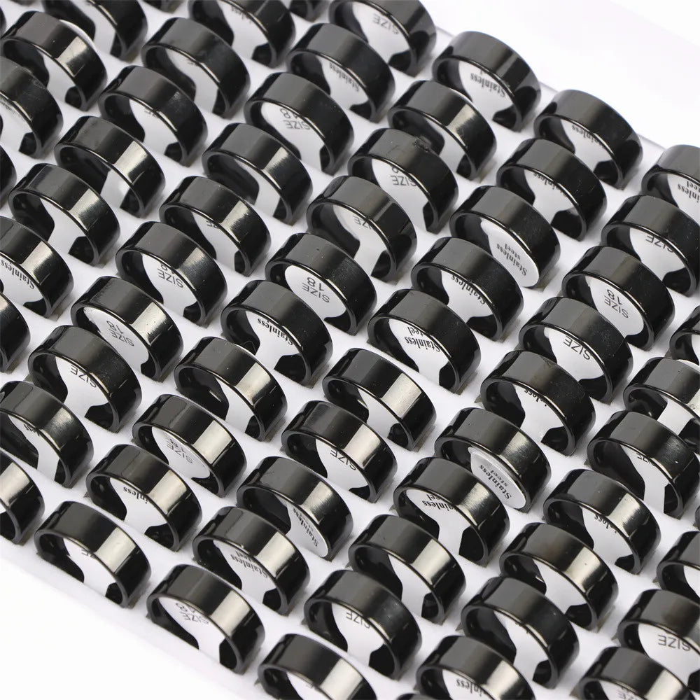 100Pcs/lot Fashion Smooth Stainless Steel Rings For Women Men Width 2-8mm Simple Lovers Jewelry Party