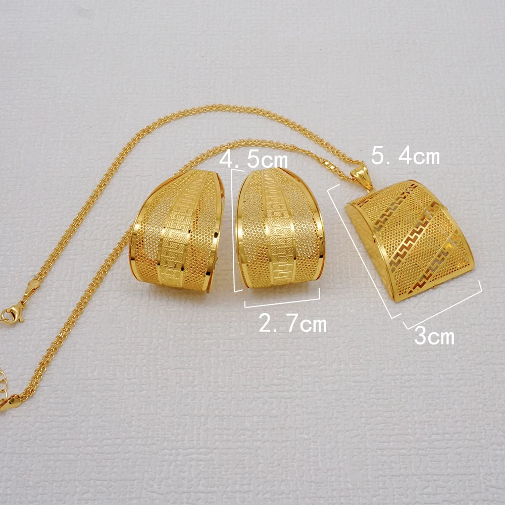 Fashion Dubai Jewelry Sets Gold Color Pendant Copper Classic Earrings Necklace For Women Daily Wear Party Anniversary Gifts