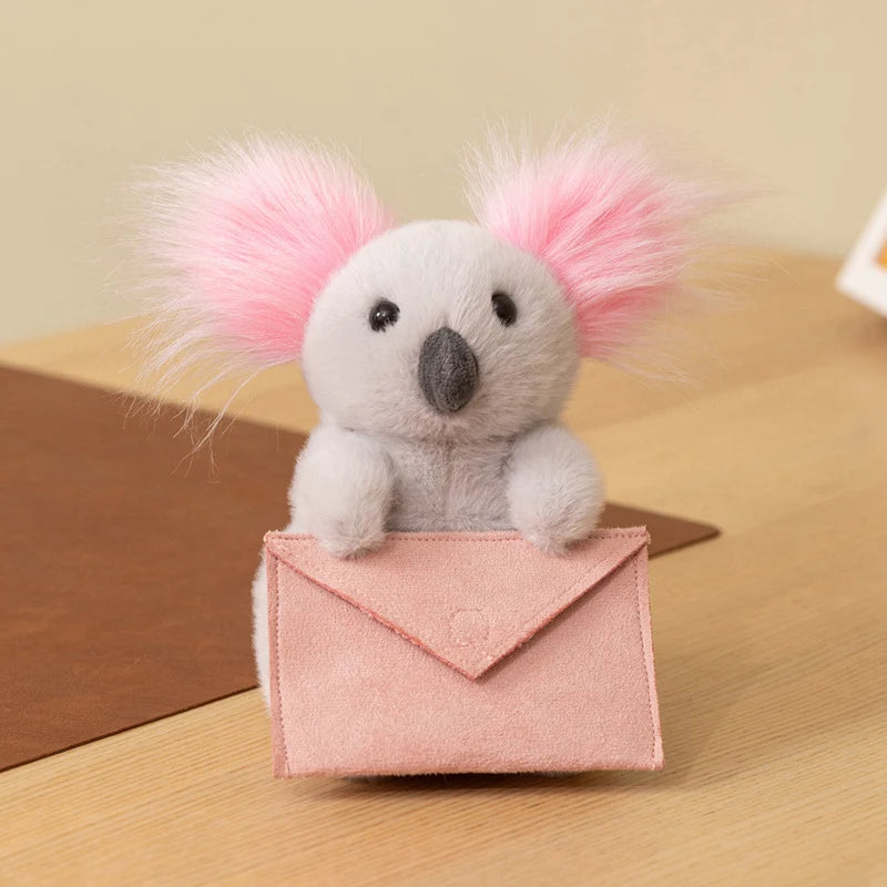 Letter Carrier Koala Bunny Plush Figurine 2 Styles, 18-21cm Openable Envelope with Secret Note Pocket, Kawaii Desk Shelf Decor