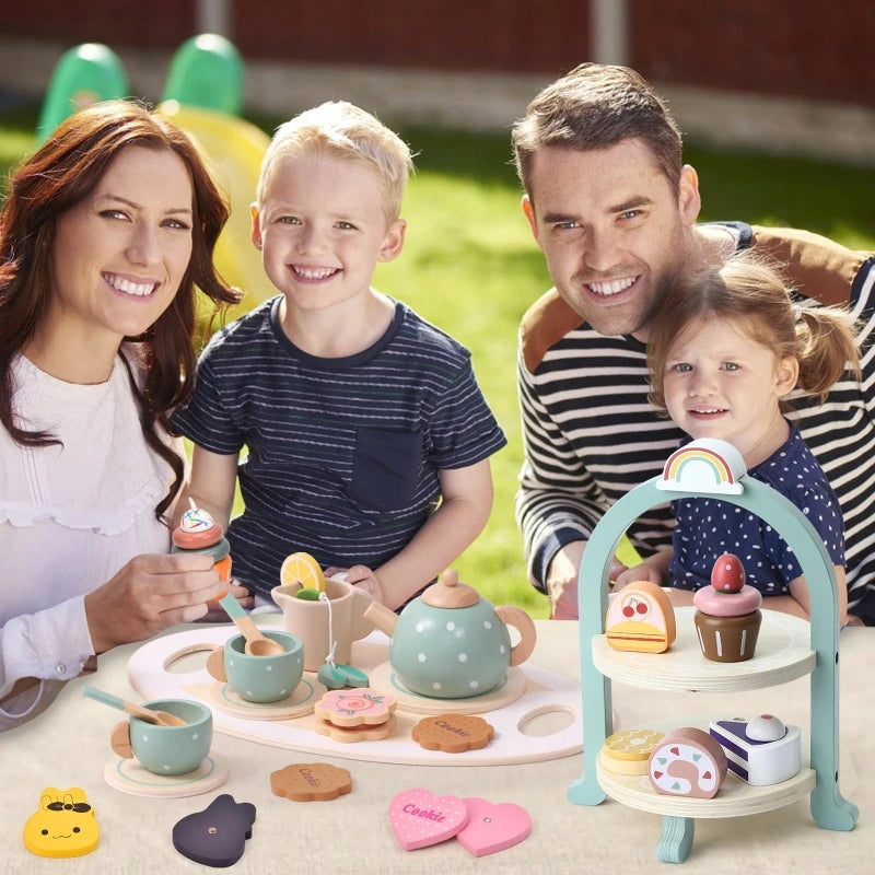 Girls Toys Wooden Afternoon Tea Set Children's Toy Kitchen  Pretend Play Set Toaster Coffee Maker Ice Cream Kids Educational Toy
