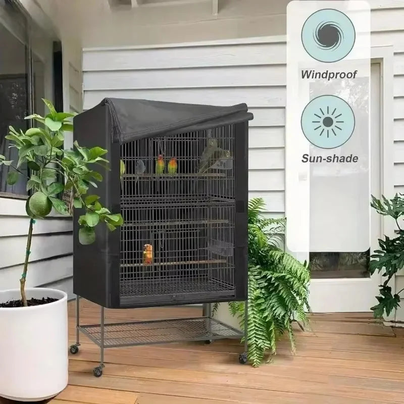 Oxford Cloth Bird Cage Cover - Dustproof Pet Parrot Cage Shade, Durable Black Fabric, Only Cover