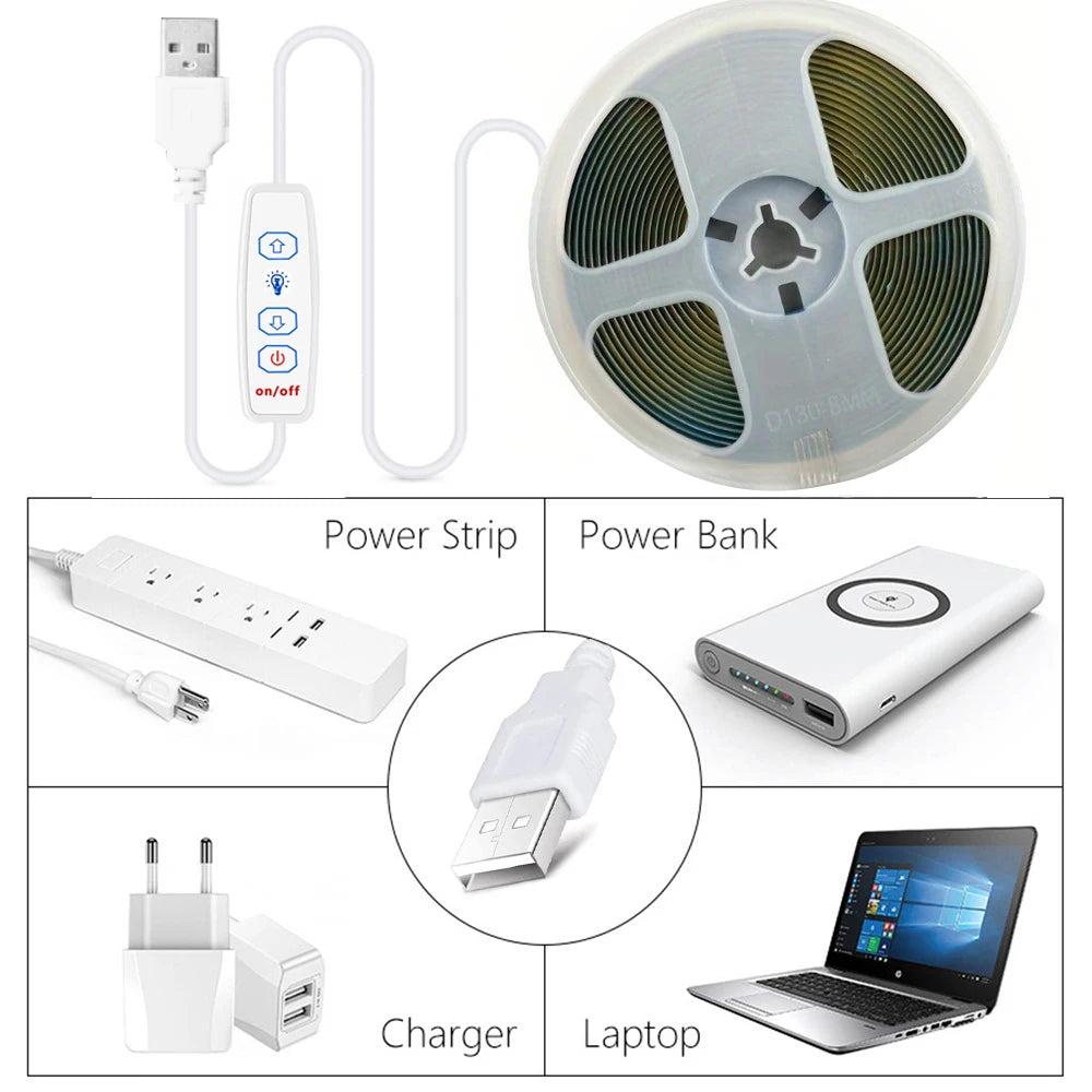5V COB LED Strip Lights 3key Dimmable Flexible Tape Ribbon White Warm White Lighting for Room TV Mirror Backlight Wall Decor