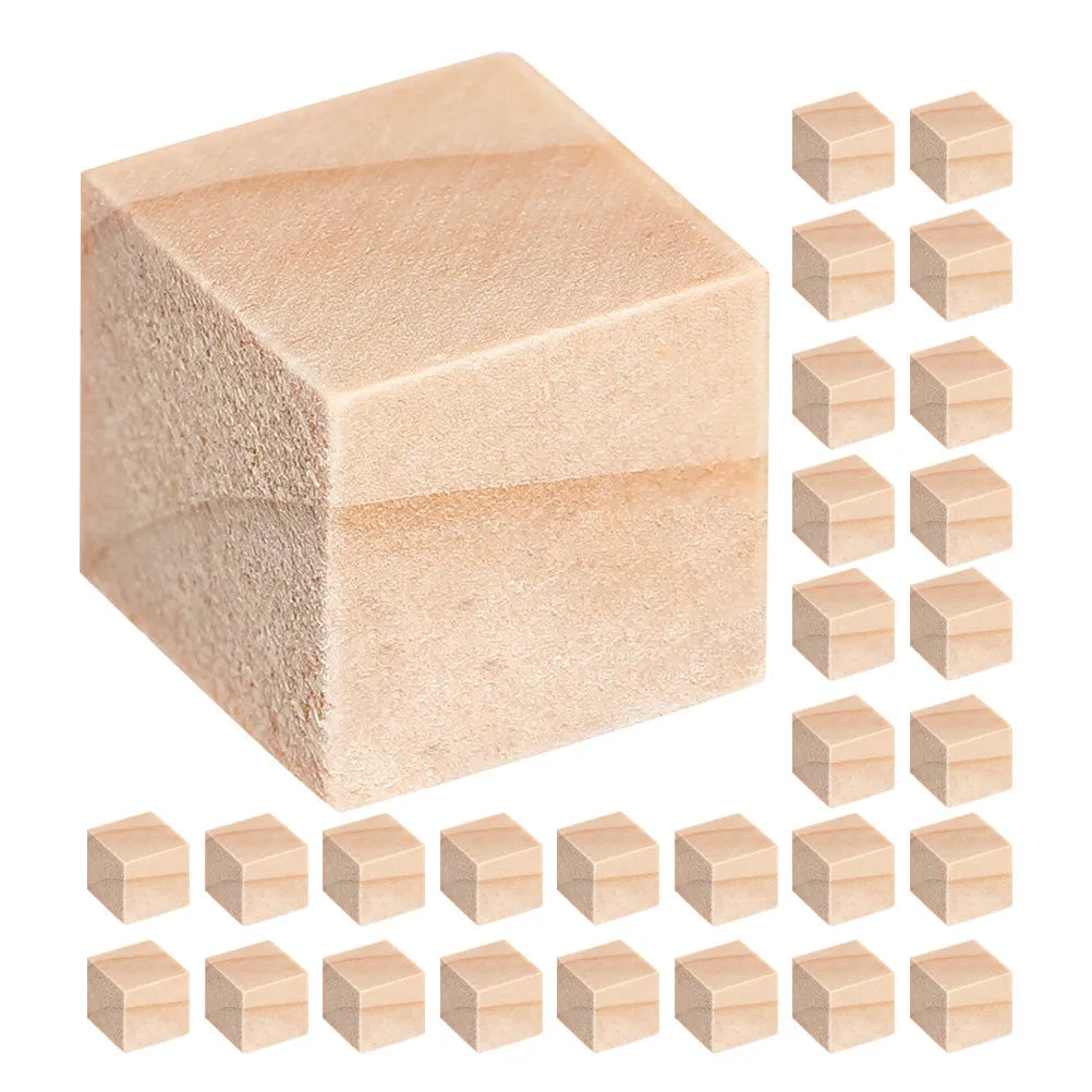 200Pcs Wooden Blocks Pine Unfinished Craft Cubes for DIY Family Activities Educational Geometry Play Counting Natural