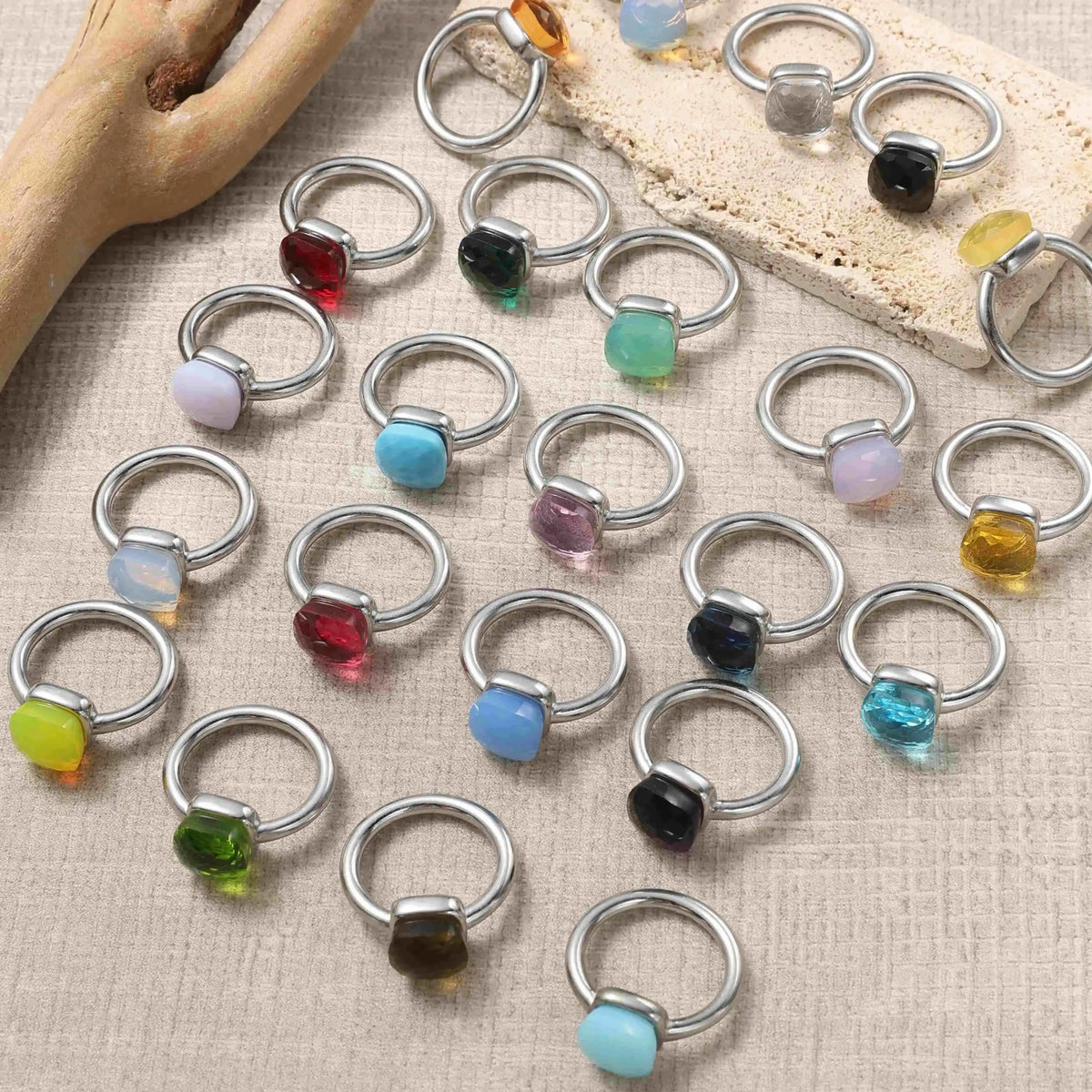 Colorful Crystal Nude Ring for Women 18K Gold Plated Stainless Steel Candy Color Square Stone Statement Rings Jewelry Gift
