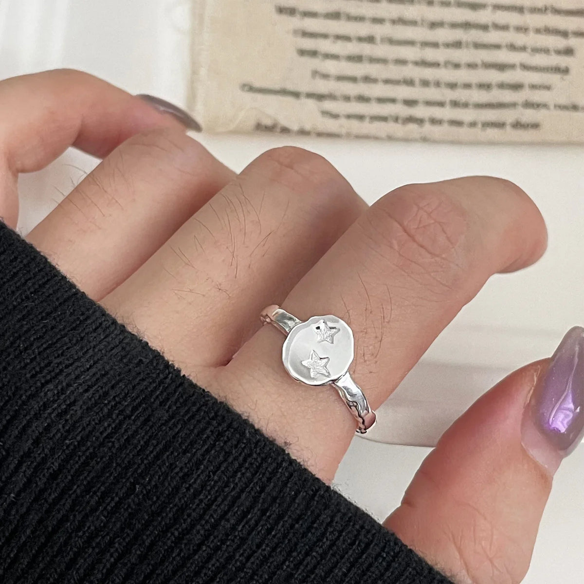 Sam Panda 925 Sterling Rings for Women Fashion Geometric Handmade Irregular Gold Star Ring Simple Fine Jelwery  Christmas Gift