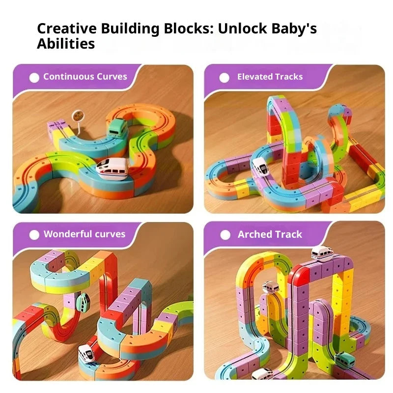 Electric Magnetic Track Set STEM Building Toy 100+ Pieces With Anti-Gravity Vehicles Diy Creative Railway Model For Kids Gifts