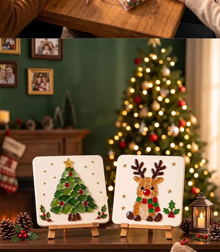 Christmas Mosaic Art Kit DIY Glass Gem Painting Set Christmas Tree Reindeer Santa Handmade Craft Kit Holiday Home Decor Art Orna