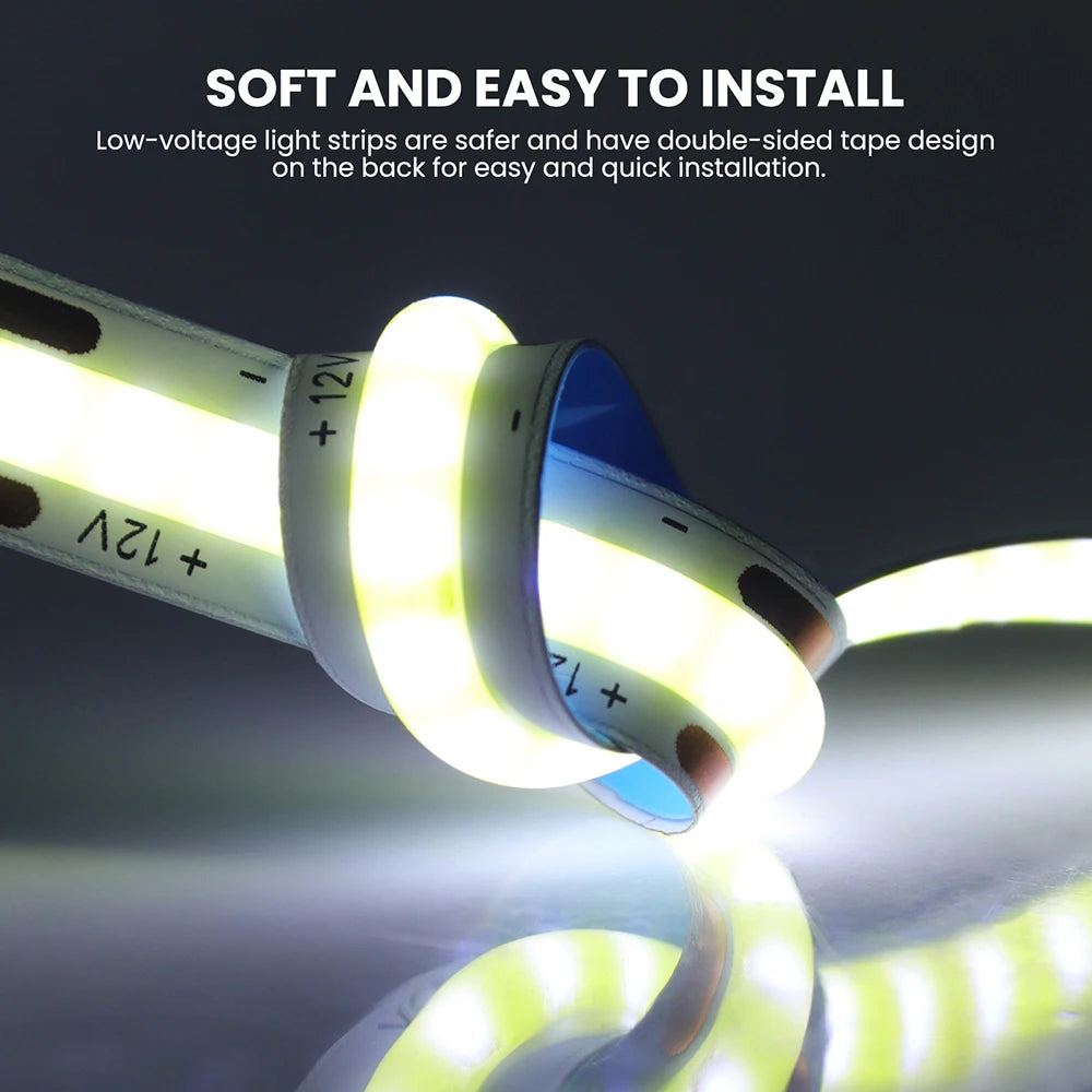 12V 24V COB LED Strip Light 1 2 5 Rows Super Bright 320 600 1600LED/M Flexible Tape High Density Linear Lights 3000K 4000K 6500K