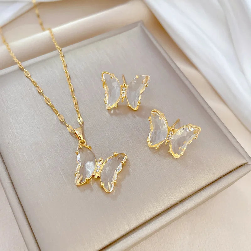 Stainless Steel Austrian Crystal Enamel Square Pendant Jewelry Sets Women African Costume Jewelry Maxi Necklace Earring Set