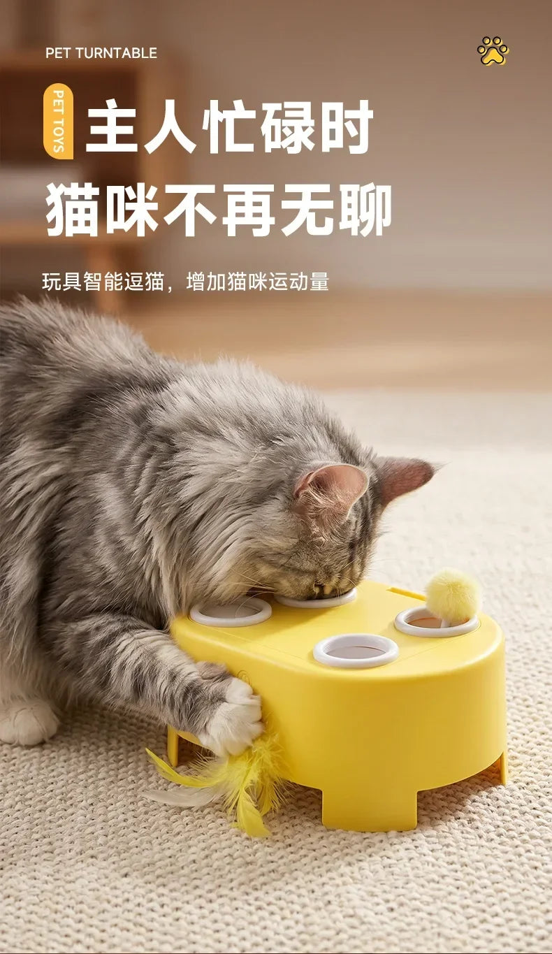 Multifunctional Cat Toy: Whack-a-Mole Toy with Rotating Feather Teaser Stick, Self-Entertainment Gadget, Electric Cat Toy