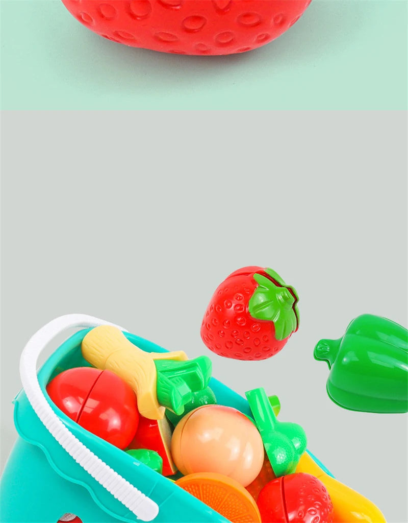 Kitchen Play House Toy Set Simulation Basket Fruit Vegetable Food Cutting Game Educational Kids Montessori Learning Girls Toy