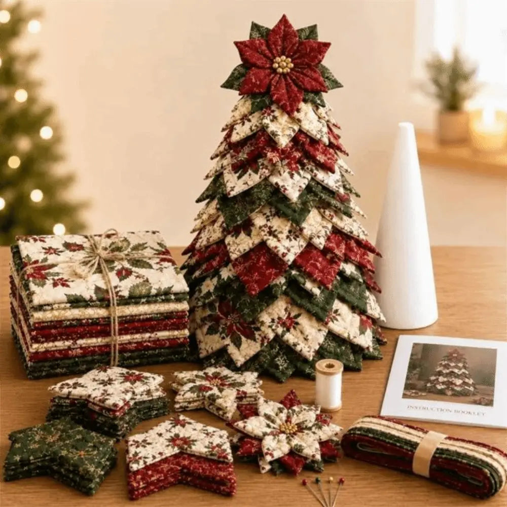 Vintage Quilted American-style Christmas Tree Kit 3D Layered Fabric Patchwork Christmas Tree Kit Santa Claus Snowman
