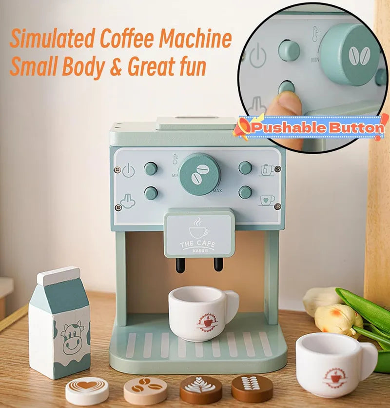 Girls Toys Wooden Afternoon Tea Set Children's Toy Kitchen  Pretend Play Set Toaster Coffee Maker Ice Cream Kids Educational Toy