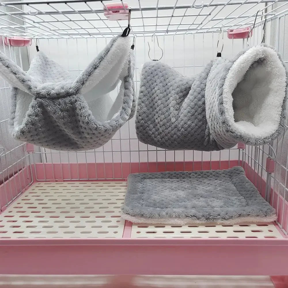 Hamster Nest Winter Bed House Shed Hanging Hammock Cage Tunnel Plush Hideaway for Hamster Guinea Pigs Sugar Small Pe H8z6