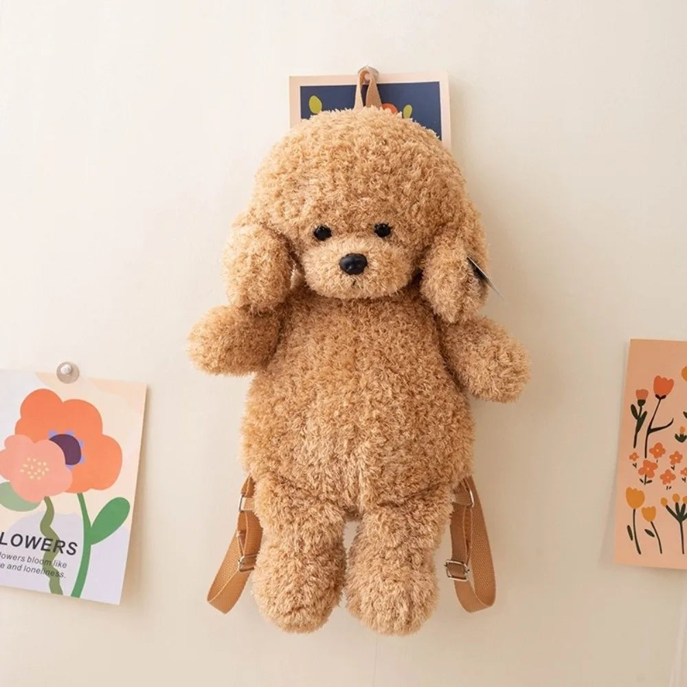 New Plush Teddy Dog Backpacks Poodle Shape Brown Khaki Stuffed Puppy Backpack Kawaii Cute Animals Shoulders Bag Girls Fashion