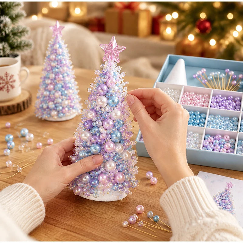 DIY Bead Christmas Tree Craft Kit Santa Claus Bead Craft Tabletop Xmas Ornament Handmade Holiday Home Decor Gift For Craft Lover
