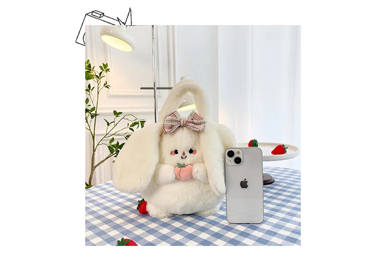 New Rabbit Kitten Plush Toy Backpack Stuffed Animal Rabbit Hold Peach Cat Hold Avocado Portable Shoulder Bag Girl Birthday Gifts