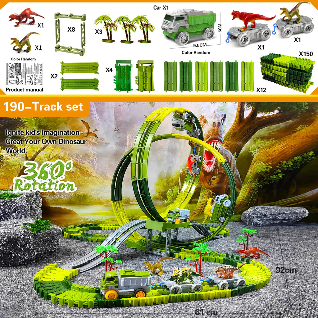 Magic Climbing Track Dinosaur Train Flexible Track Playset Create a Dinosaur World Road Race for Boys 3-9 Years Old Gift