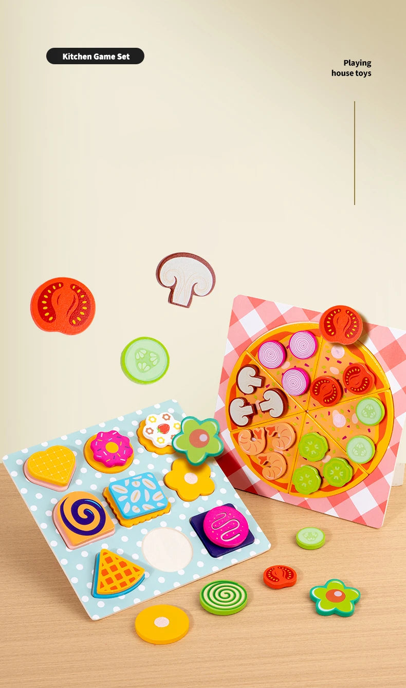 Kids Pizza Cookie Set Cutting Toy Simulation Wooden Pizza Dinette Child Toy Kitchen Pretend Play Food Cooking Kitchen Funny Toys