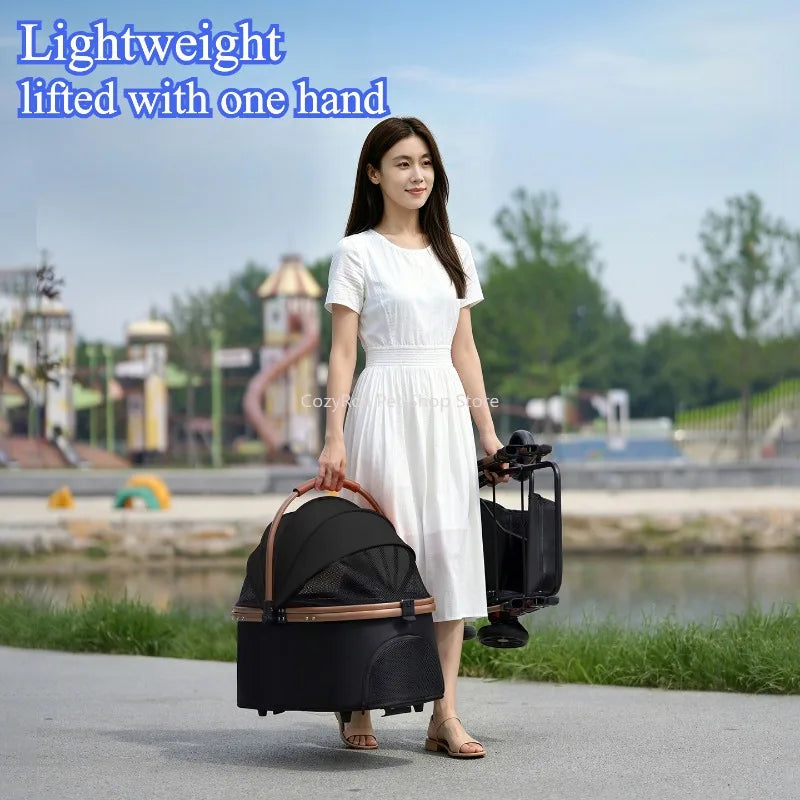 Lightweight Small Pet Stroller for Dogs & Cats 50 Lbs Capacity Aluminum Alloy Puppy Stroller with Detachable Storage Basket