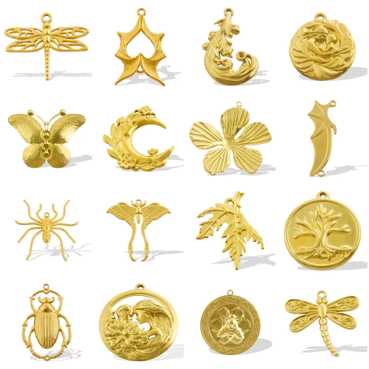 5pcs Stainless Steel Bee Spider Cicada Butterfly Dragonfly Flower Tree Grass Pendants Insects Charms Jewelry Making Accessories