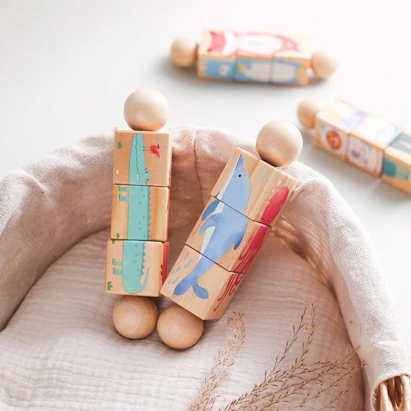 Baby Wooden Rattle Montessori Toy Hand-on Develop Ability Toy Newborn Soothing Toy 0 12 Months Rotating Puzzle Educational Toy
