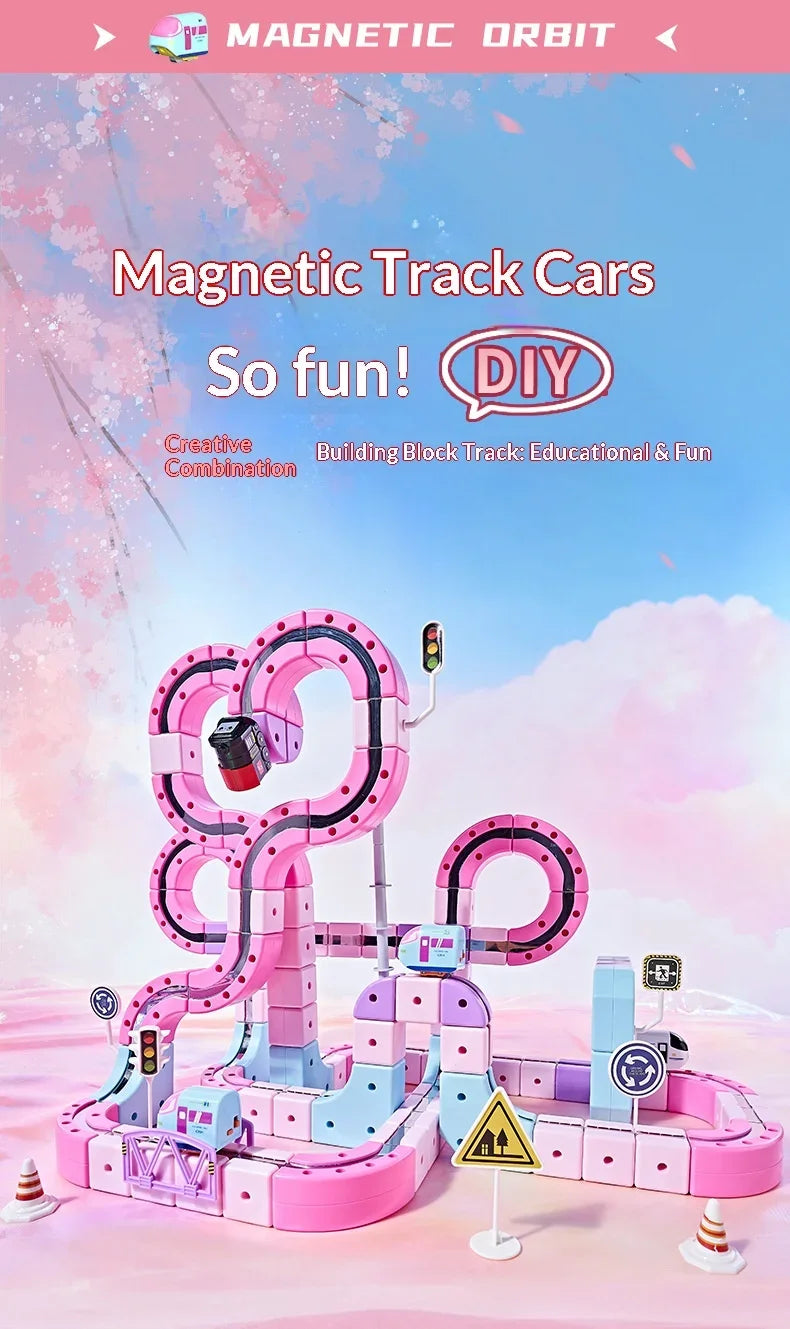 Electric Magnetic Track Building Blocks Toy with Anti-Gravity Vehicles DIY Magic Railway Model Christmas Birthday Gift