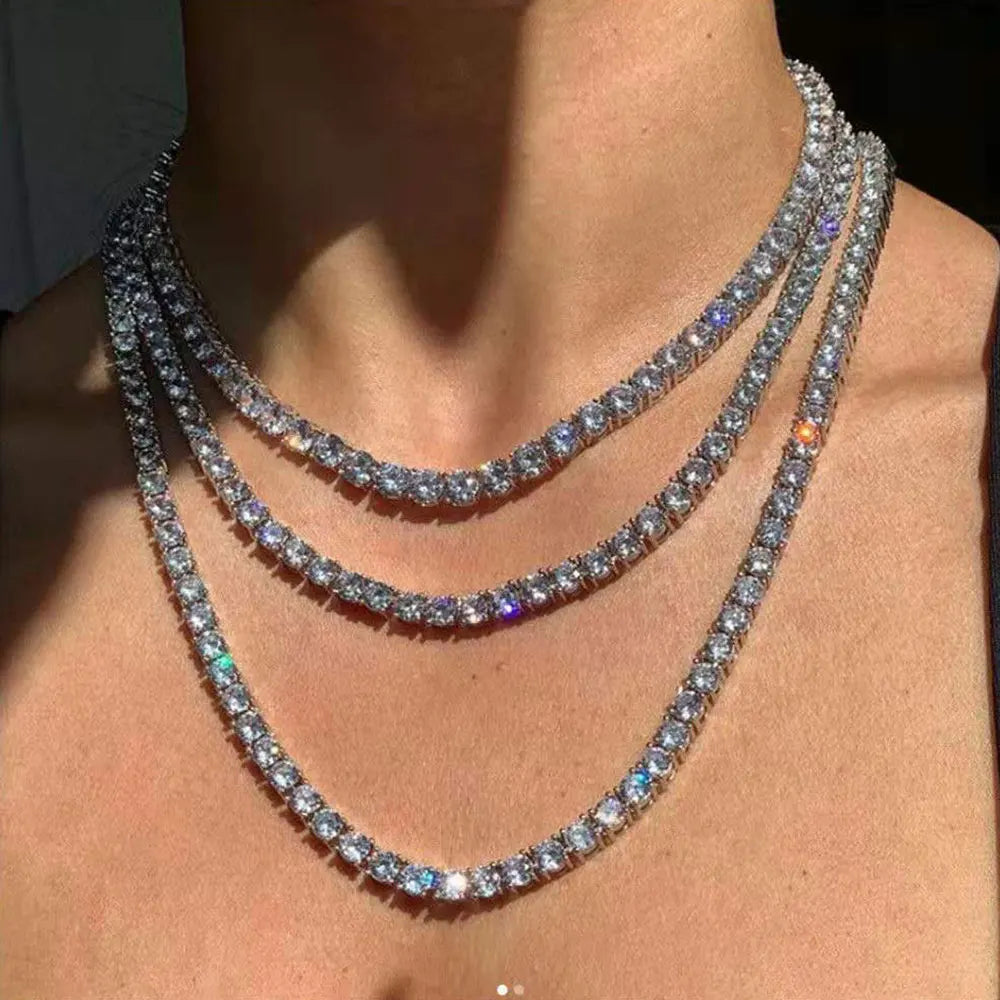 Hip-Hop 1 Row Cz Tennis Chain Necklace Cubic Zircon Iced Out 3Mm 4Mm 5Mm 6Mm 18/K Rapper Necklace Drop Shipping Luxury Jewelry