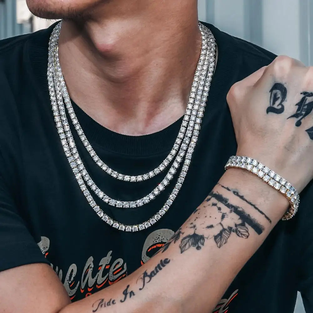 Hip-Hop 1 Row Cz Tennis Chain Necklace Cubic Zircon Iced Out 3Mm 4Mm 5Mm 6Mm 18/K Rapper Necklace Drop Shipping Luxury Jewelry