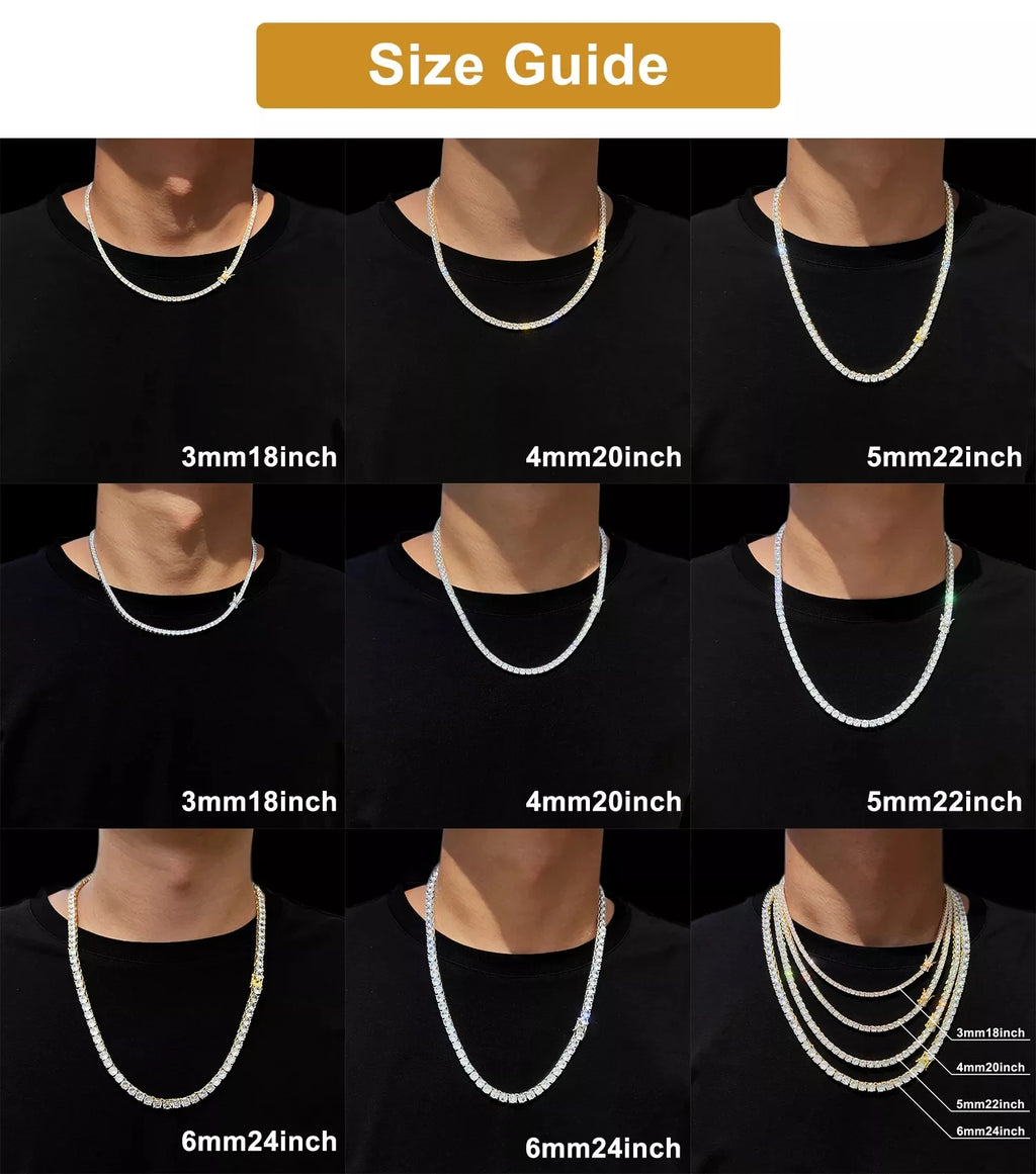 Hip-Hop 1 Row Cz Tennis Chain Necklace Cubic Zircon Iced Out 3Mm 4Mm 5Mm 6Mm 18/K Rapper Necklace Drop Shipping Luxury Jewelry