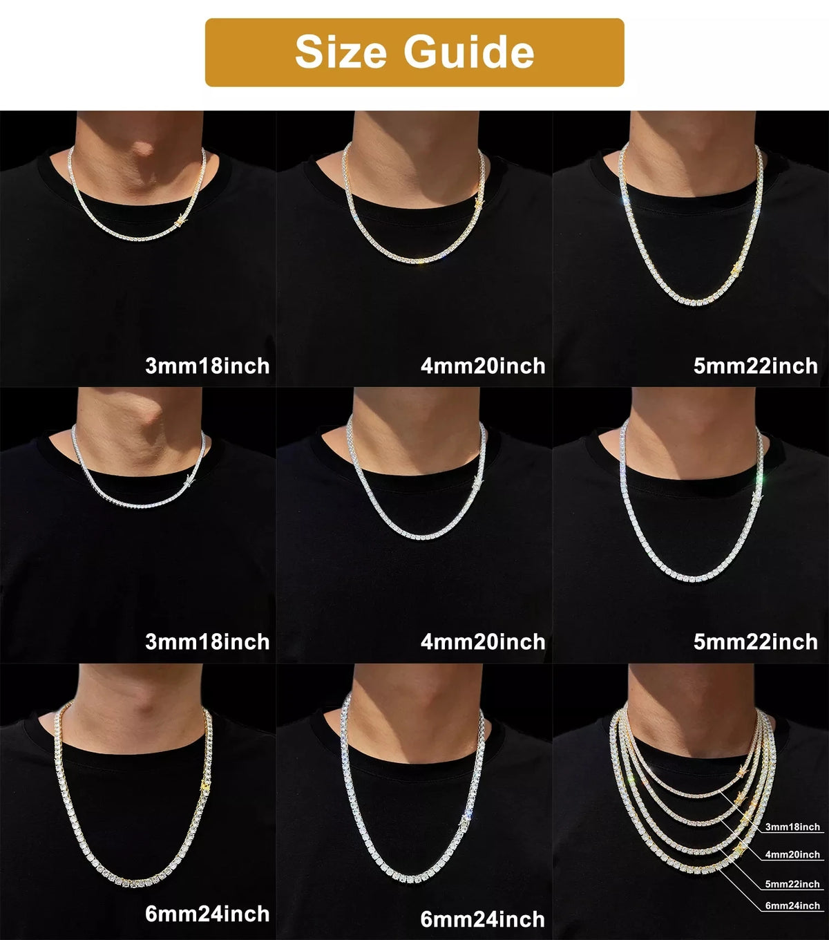 Hip-Hop 1 Row Cz Tennis Chain Necklace Cubic Zircon Iced Out 3Mm 4Mm 5Mm 6Mm 18/K Rapper Necklace Drop Shipping Luxury Jewelry