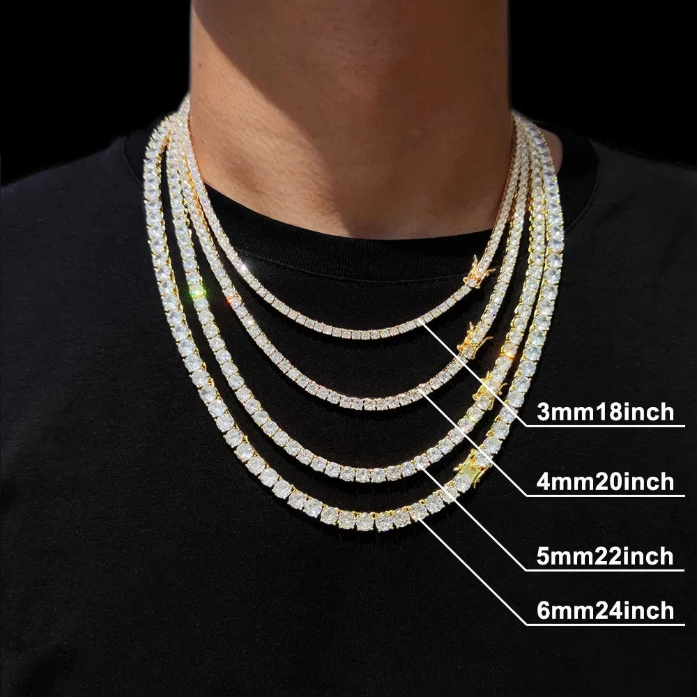 Hip-Hop 1 Row Cz Tennis Chain Necklace Cubic Zircon Iced Out 3Mm 4Mm 5Mm 6Mm 18/K Rapper Necklace Drop Shipping Luxury Jewelry