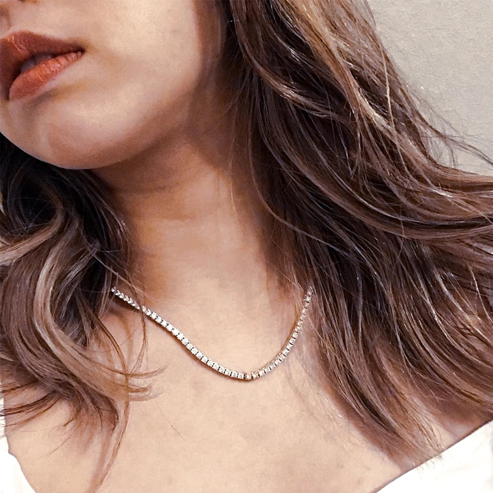Hip-Hop 1 Row Cz Tennis Chain Necklace Cubic Zircon Iced Out 3Mm 4Mm 5Mm 6Mm 18/K Rapper Necklace Drop Shipping Luxury Jewelry