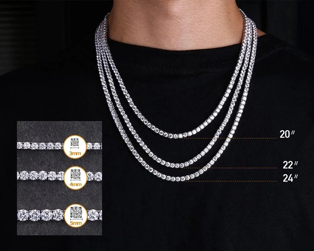 Hip-Hop 1 Row Cz Tennis Chain Necklace Cubic Zircon Iced Out 3Mm 4Mm 5Mm 6Mm 18/K Rapper Necklace Drop Shipping Luxury Jewelry