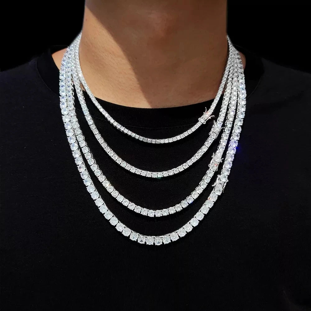 Hip-Hop 1 Row Cz Tennis Chain Necklace Cubic Zircon Iced Out 3Mm 4Mm 5Mm 6Mm 18/K Rapper Necklace Drop Shipping Luxury Jewelry